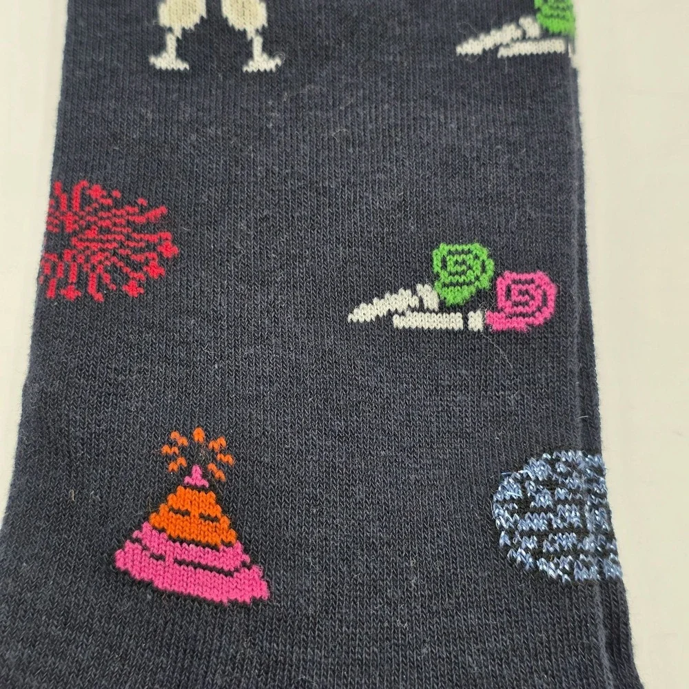 Hammer Made Men's Crew Socks Festive Pattern Navy Blue Cotton‎ Blend New